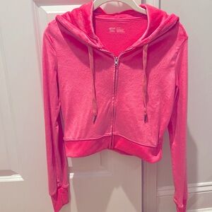 Aerie Cropped Neon Pink Velour Zip Up Sweatshirt Women’s Size XS